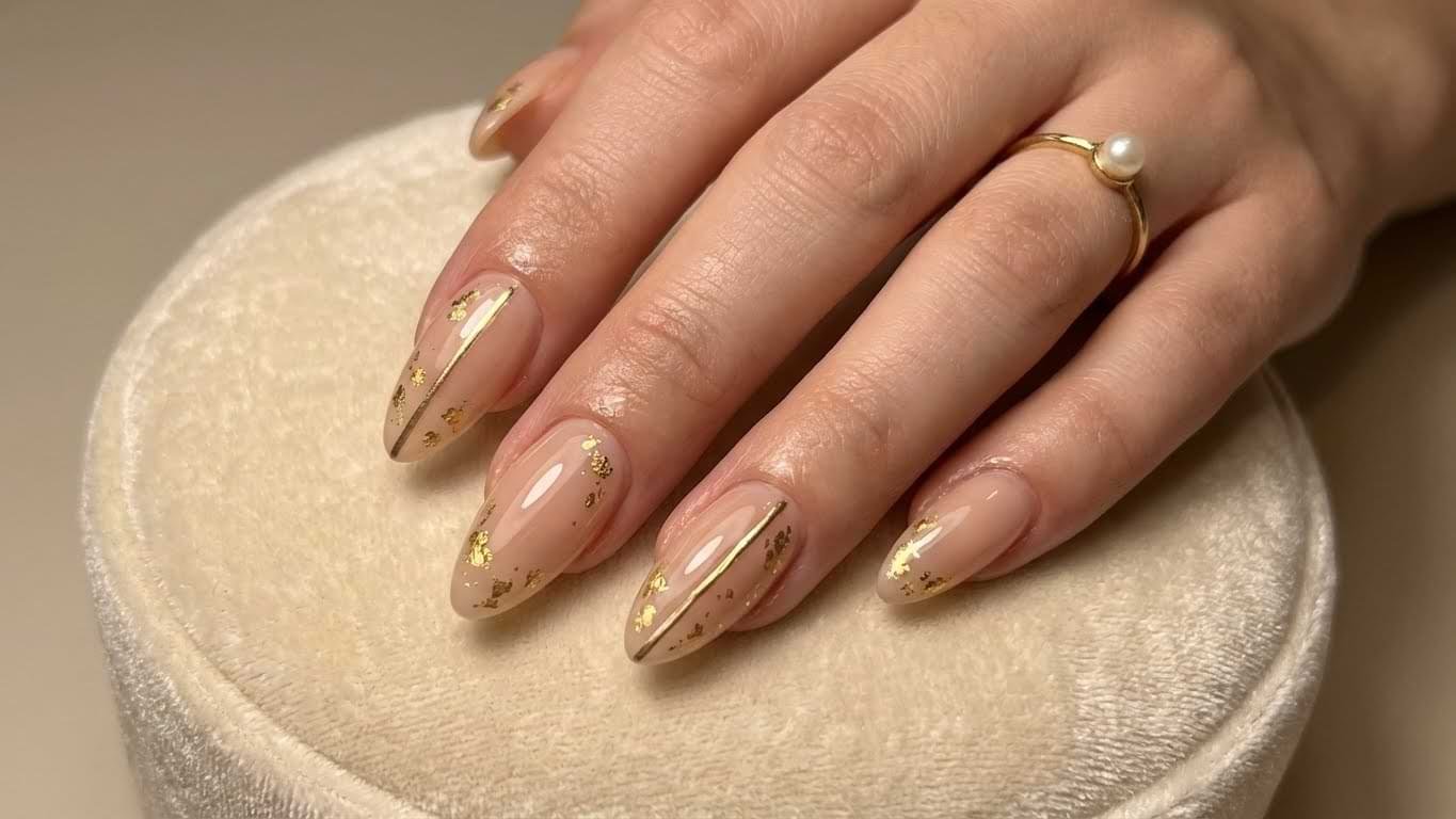 Gold Accented Almond Nails