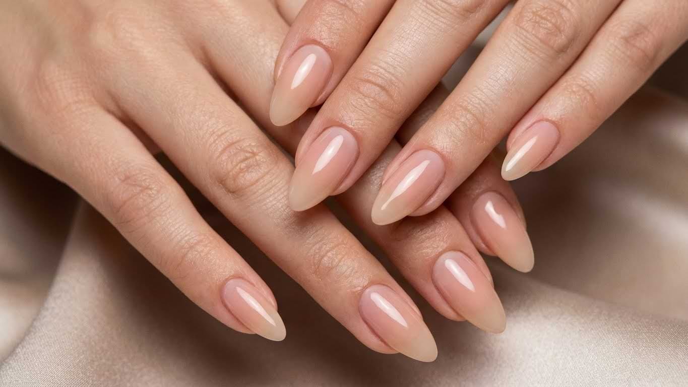 Nude & Glossy Almond Nails